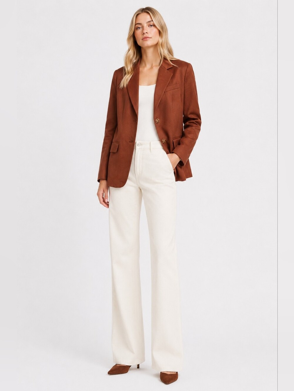 Valerie Stevens Size 14 Wool Cashmere Brown Tailored Blazer